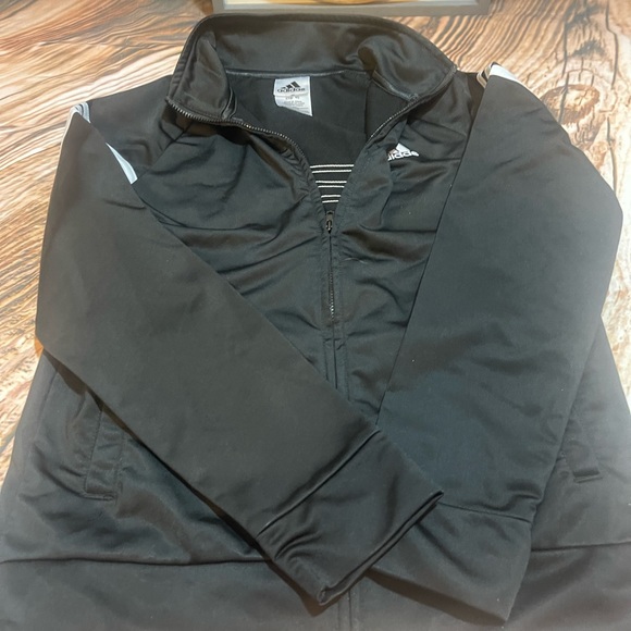 Adidas black logo zippered jacket great condition size medium 10/12 youth - Picture 2 of 4